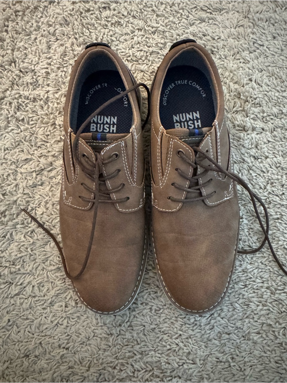 Nunn Bush Brown Lace-Up Derby Shoes with Contrast Stitching